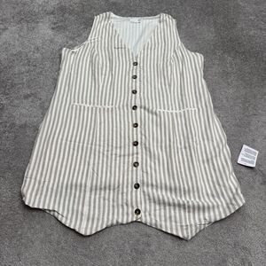Asos Design Curve Linen Blend Vest Dress Womens Plus 22W Striped Button Up NWT